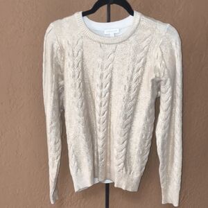 NWT Crown & Ivy Gold Metallic Cable Knit Sweater Size XS